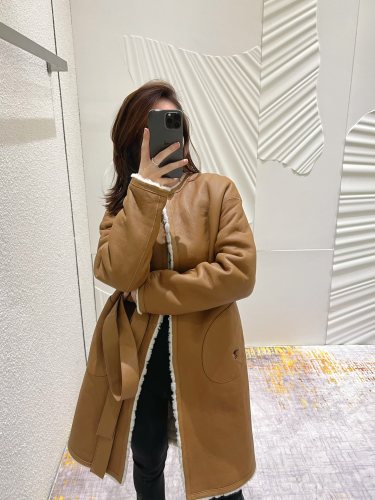 NIGO Dior Women's Fashion Fur Coat Solid Color Diamond Check Pattern Bee Embroidery Lace-Up Long Loose Double-Sided Wear Coat Ngvp #nigo9314