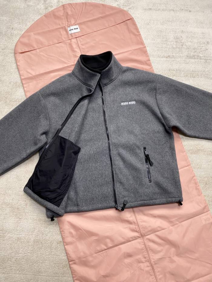NIGO MiuMiu Men's And Women's Spring And Fall Gray Suede Stand Up Collar Zipper Long Sleeved Jacket #nigo73175