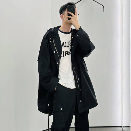 NIGO Celine Men's Spring and Autumn Black Hooded Pocket Zipper Parker Windbreaker Jacket #nigo73178