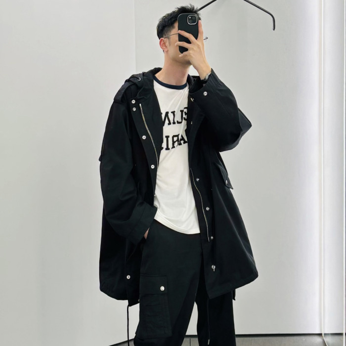 NIGO Celine Men's Spring and Autumn Black Hooded Pocket Zipper Parker Windbreaker Jacket #nigo73178