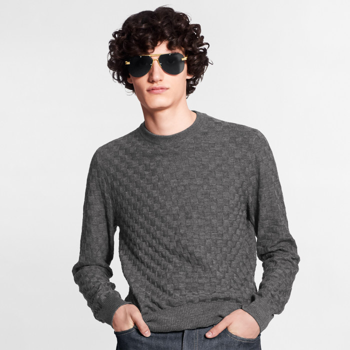 NIGO Louis Vuitton Men's Spring, Autumn And Winter Damier Signature Crew Neck Plaid Solid Color Long Sleeve Fitted Wool Sweater Ngvp #nigo9311