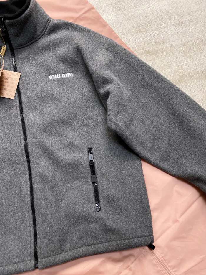 NIGO MiuMiu Men's And Women's Spring And Fall Gray Suede Stand Up Collar Zipper Long Sleeved Jacket #nigo73175