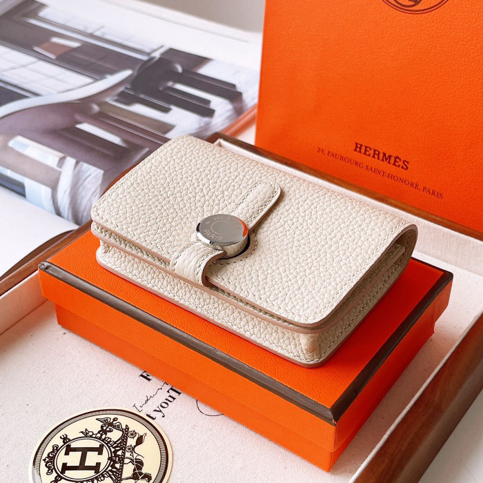 NIGO Hermes Women Solid Color Leather Drawstring Metal Buckle Closure Card Bag Clutch Bag Bags #nigo73192
