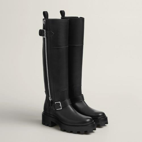 NIGO Hermes Women's Fall and Winter Fashion Retro Belt Buckle Black Thigh High Boots Cowhide Jaime Boots Shoes #nigo71632