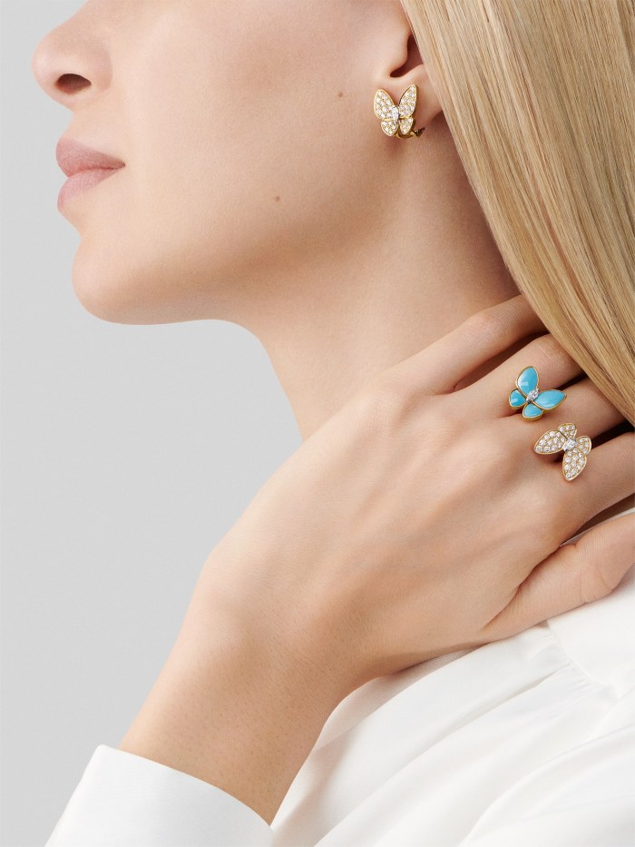 NIGO Van Cleef&Arpels Women's Exquisite And Elegant V-Gold Material Two Butterfly Finger Ring, Pendant Necklace, Earring Set Accessories #nigo71634