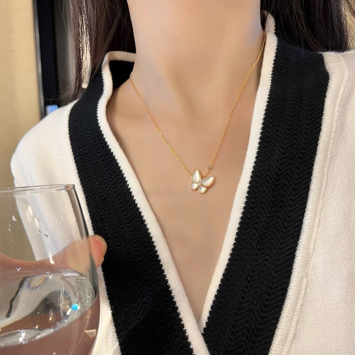 NIGO Van Cleef&Arpels Women's Exquisite And Elegant V-Gold Material Two Butterfly Finger Ring, Pendant Necklace, Earring Set Accessories #nigo71634