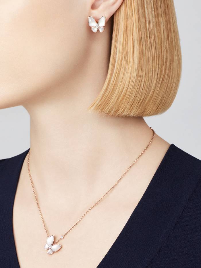 NIGO Van Cleef&Arpels Women's Exquisite And Elegant V-Gold Material Two Butterfly Finger Ring, Pendant Necklace, Earring Set Accessories #nigo71634