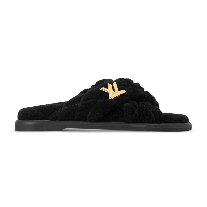 NIGO Louis Vuitton Women's Spring and Autumn Solid Color Wool Leather Upper Letter Metal Decoration Flat Bottom One Slippers Shoes #nigo73215
