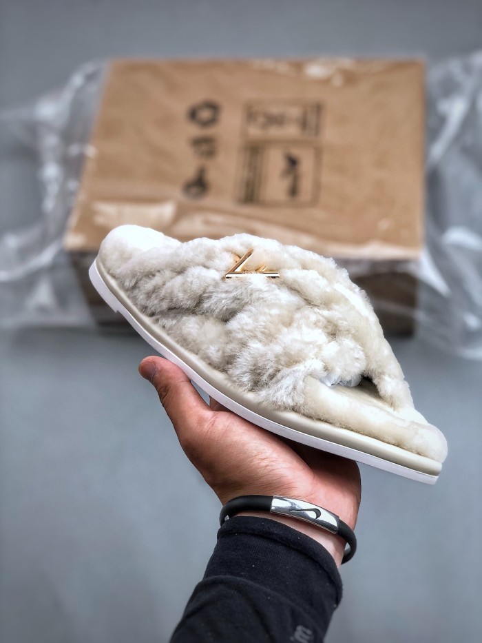 NIGO Louis Vuitton Women's Spring and Autumn Solid Color Wool Leather Upper Letter Metal Decoration Flat Bottom One Slippers Shoes #nigo73215