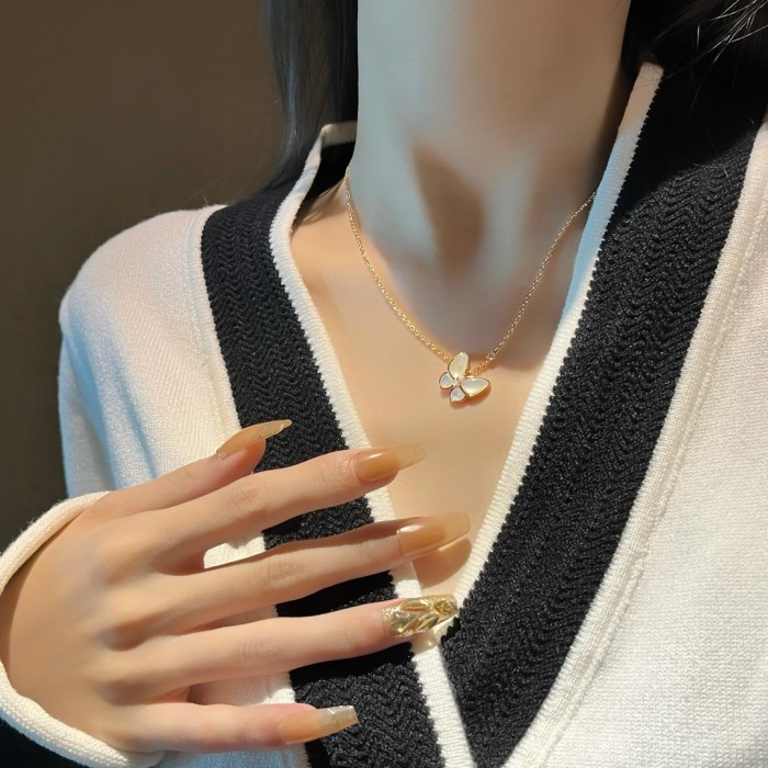 NIGO Van Cleef&Arpels Women's Exquisite And Elegant V-Gold Material Two Butterfly Finger Ring, Pendant Necklace, Earring Set Accessories #nigo71634