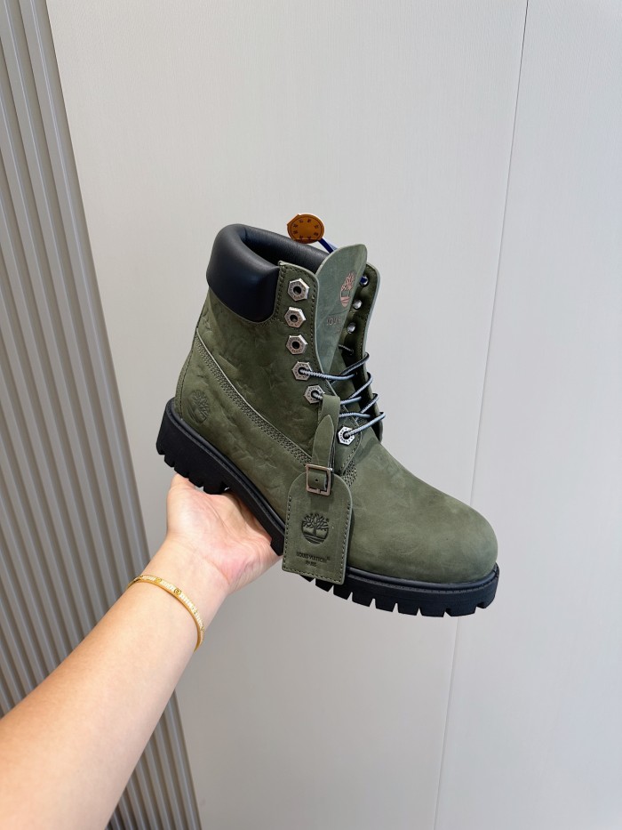 NIGO Louis Vuitton Men's And Women's Fall And Winter Old Flower Print Round Head Lace Up Embossed Waterproof Suede And Ankle Boots Martin Boots Shoes #nigo73226