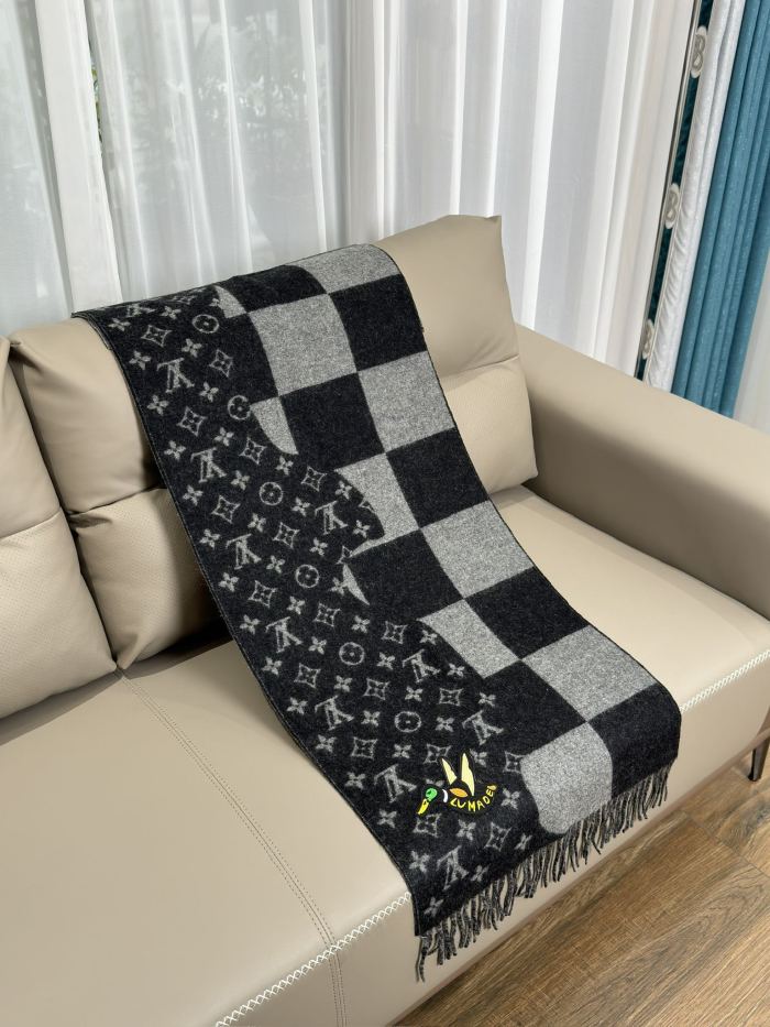 NIGO Louis Vuitton Men's Black Gray Embroidered Duck Pattern Cashmere Scarf #nigo73219