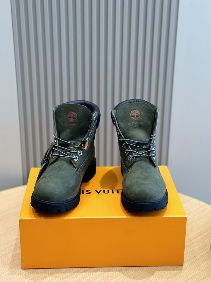 NIGO Louis Vuitton Men's And Women's Fall And Winter Old Flower Print Round Head Lace Up Embossed Waterproof Suede And Ankle Boots Martin Boots Shoes #nigo73226
