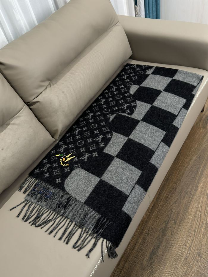 NIGO Louis Vuitton Men's Black Gray Embroidered Duck Pattern Cashmere Scarf #nigo73219