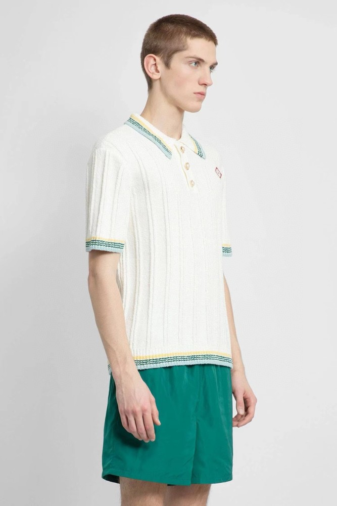 NIGO Casablanca Men's Summer White Striped Trim Comfortable Ribbed Knit Short Sleeve Polo T-Shirt #nigo73227