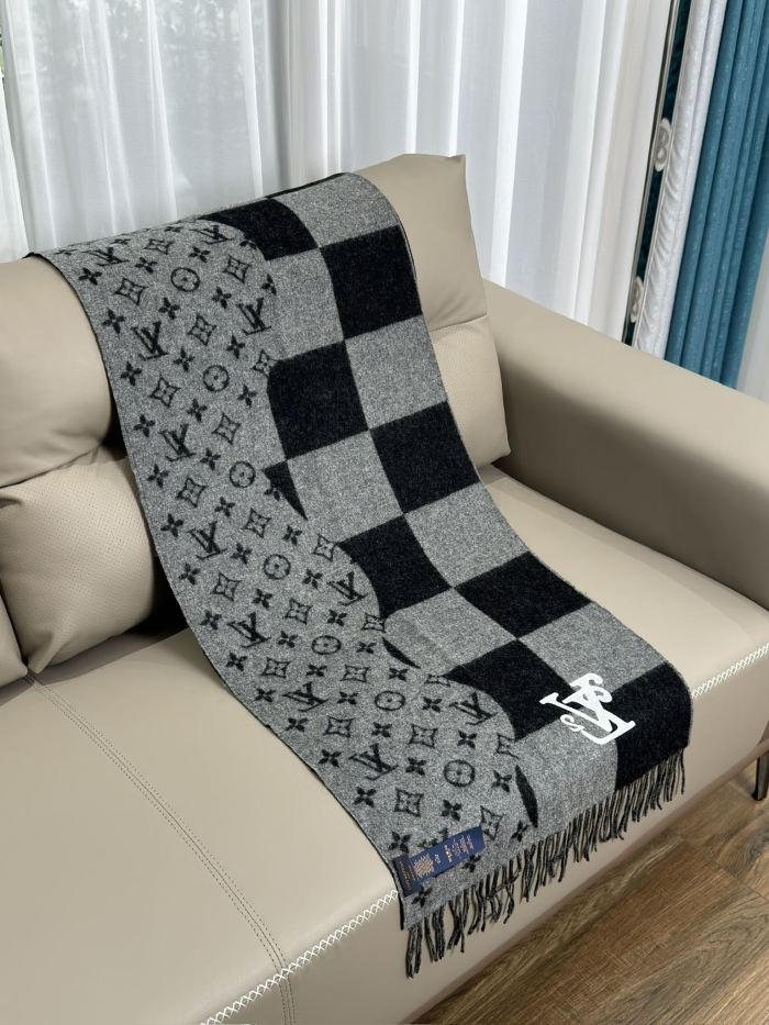 NIGO Louis Vuitton Men's Black Gray Embroidered Duck Pattern Cashmere Scarf #nigo73219