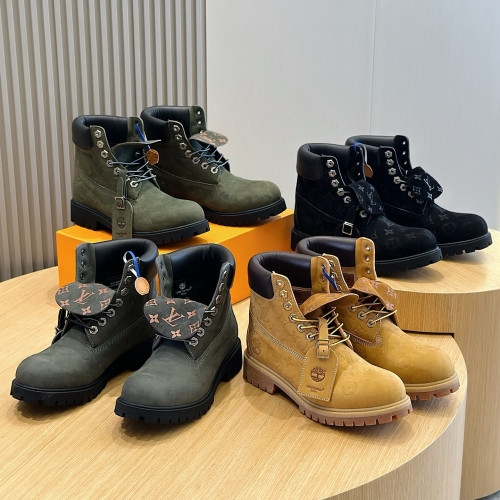 NIGO Louis Vuitton Men's And Women's Fall And Winter Old Flower Print Round Head Lace Up Embossed Waterproof Suede And Ankle Boots Martin Boots Shoes #nigo73226