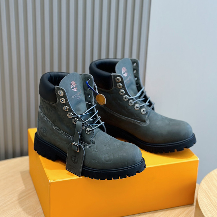 NIGO Louis Vuitton Men's And Women's Fall And Winter Old Flower Print Round Head Lace Up Embossed Waterproof Suede And Ankle Boots Martin Boots Shoes #nigo73226