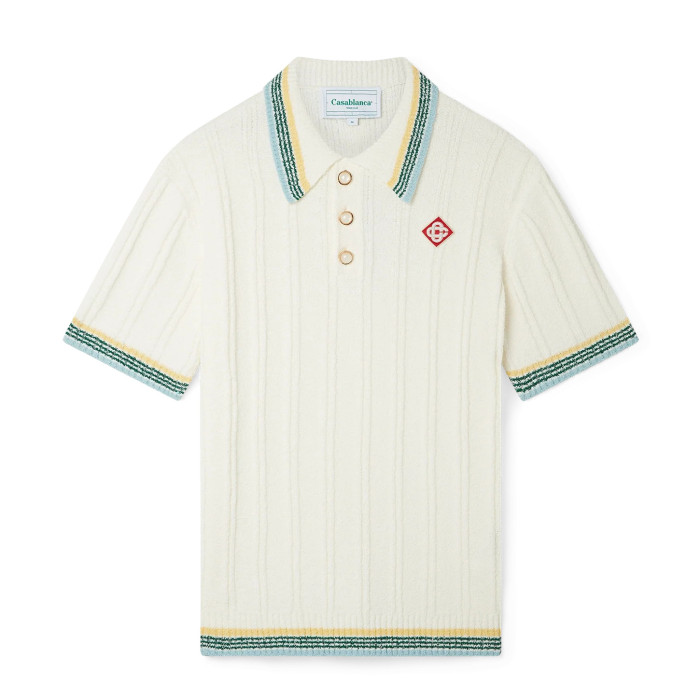 NIGO Casablanca Men's Summer White Striped Trim Comfortable Ribbed Knit Short Sleeve Polo T-Shirt #nigo73227