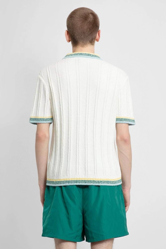 NIGO Casablanca Men's Summer White Striped Trim Comfortable Ribbed Knit Short Sleeve Polo T-Shirt #nigo73227