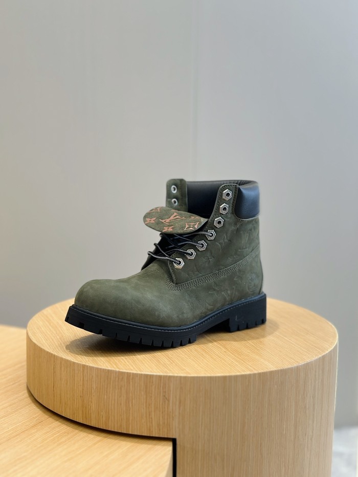 NIGO Louis Vuitton Men's And Women's Fall And Winter Old Flower Print Round Head Lace Up Embossed Waterproof Suede And Ankle Boots Martin Boots Shoes #nigo73226