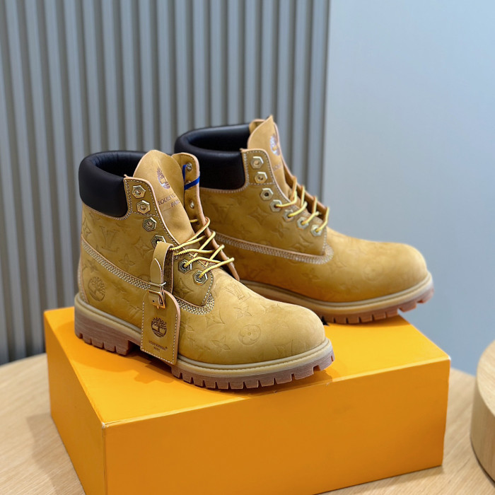 NIGO Louis Vuitton Men's And Women's Fall And Winter Old Flower Print Round Head Lace Up Embossed Waterproof Suede And Ankle Boots Martin Boots Shoes #nigo73226