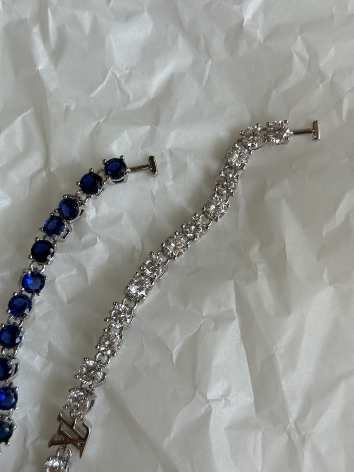 NIGO Louis Vuitton CRYSTAL Men's Blue Monogrammed Zirconia Bracelet Jewelry #nigo73244