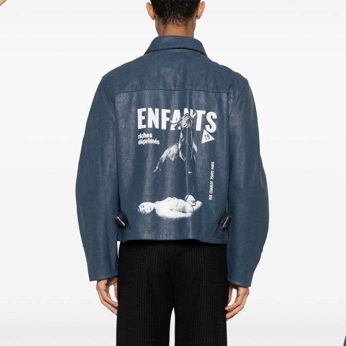NIGO Enfants Riches Deprimes Men's Spring, Autumn And Winter Washed And Aged Crackle Pattern Printed Zipper Solid Color Long Sleeve Cowhide Jacket Ngvp #nigo9337