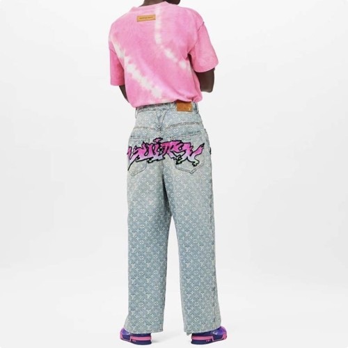 NIGO Louis Vuitton Men's Spring and Autumn Blue Logo Full Print Letter Graffiti Jeans Pants #nigo73256