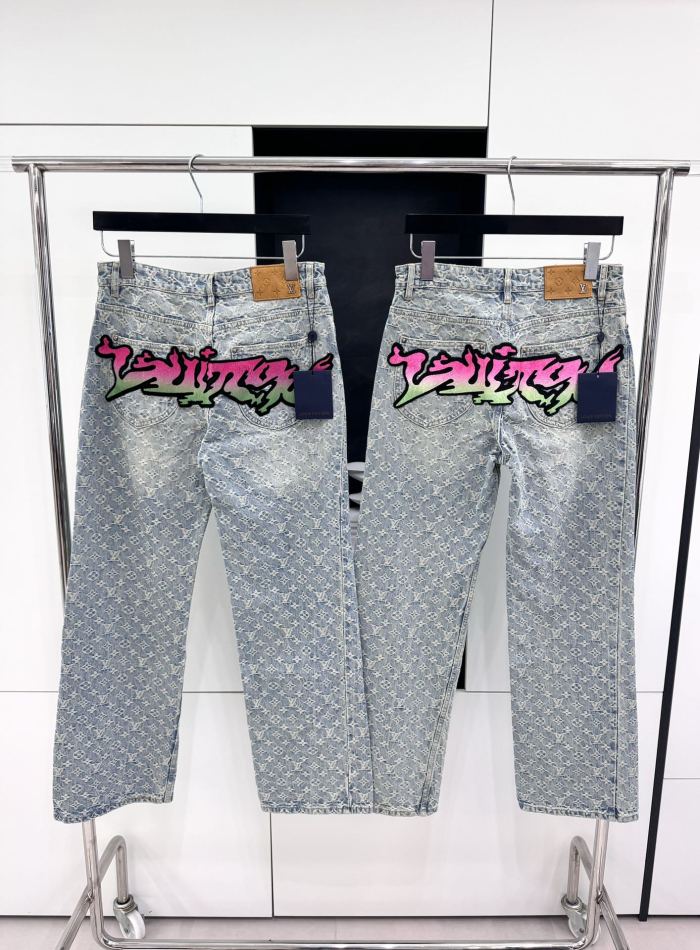 NIGO Louis Vuitton Men's Spring and Autumn Blue Logo Full Print Letter Graffiti Jeans Pants #nigo73256