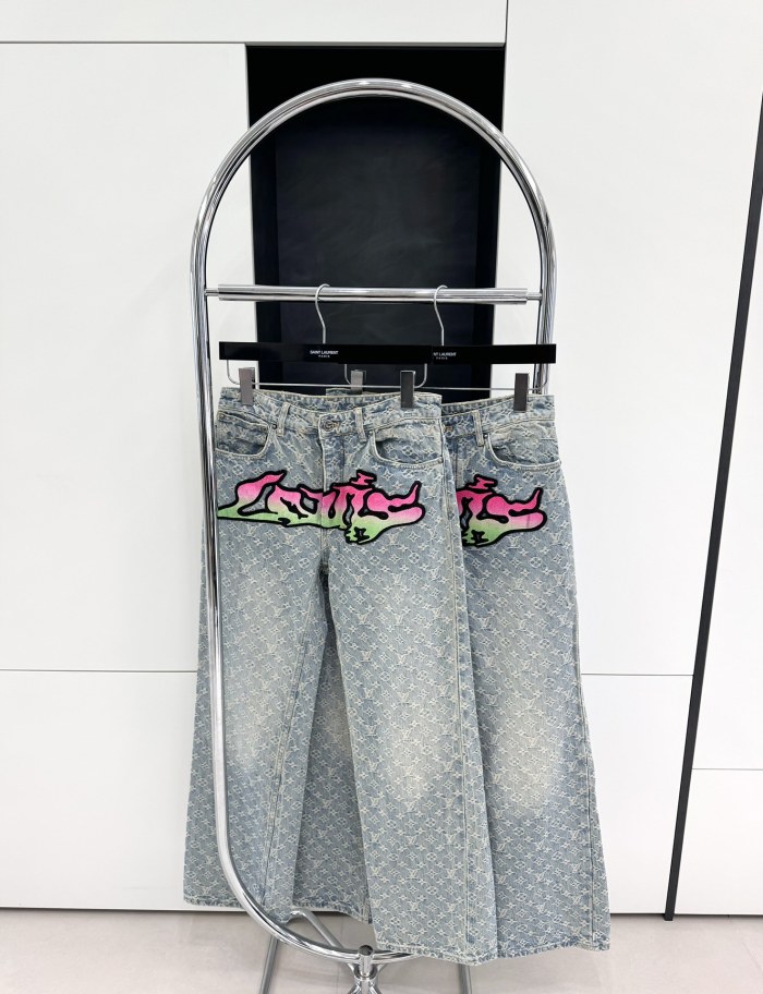 NIGO Louis Vuitton Men's Spring and Autumn Blue Logo Full Print Letter Graffiti Jeans Pants #nigo73256