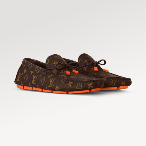 NIGO Louis Vuitton DRIVER Moccasin Shoes Men's Printed Lace Up Temperament Fashion Casual Cowhide Flat Shoes  #nigo71658