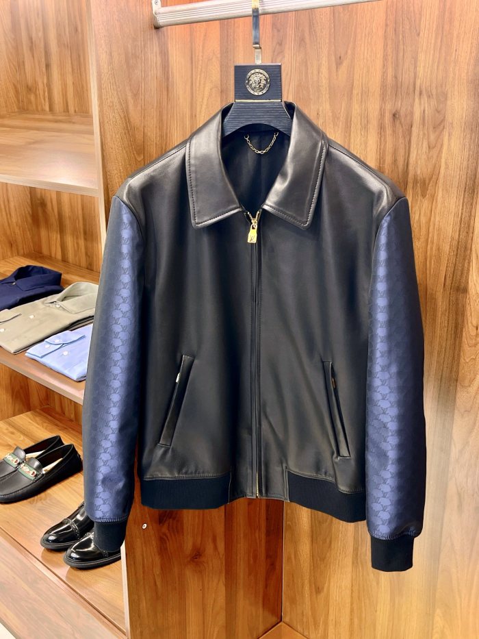 NIGO Louis Vuitton Men's Autumn and Winter Solid Color Leather Zipper Side Pocket Long Sleeve Jacket #nigo73268