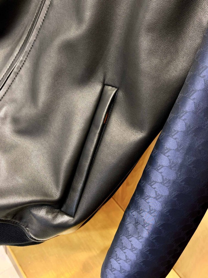 NIGO Louis Vuitton Men's Autumn and Winter Solid Color Leather Zipper Side Pocket Long Sleeve Jacket #nigo73268