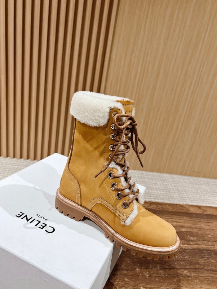 NIGO Celine Men's and Women's Brown Lace-up Martin Boots Patchwork Plush Suede Shoes #nigo73269