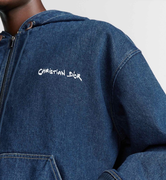NIGO Dior Men's Spring And Fall Navy Blue Letter Print Zipper Hooded Long Sleeve Jacket #nigo73271