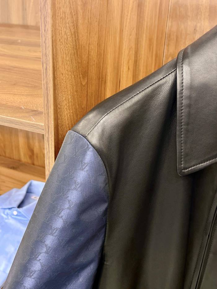 NIGO Louis Vuitton Men's Autumn and Winter Solid Color Leather Zipper Side Pocket Long Sleeve Jacket #nigo73268