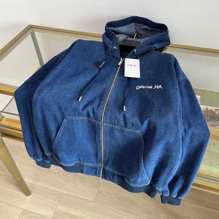 NIGO Dior Men's Spring And Fall Navy Blue Letter Print Zipper Hooded Long Sleeve Jacket #nigo73271
