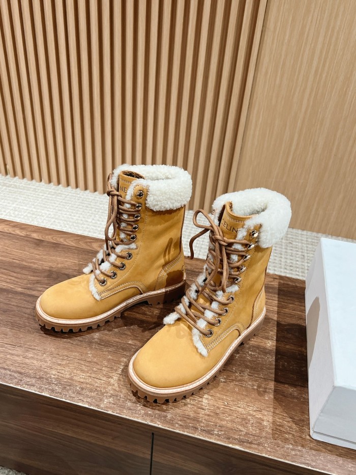NIGO Celine Men's and Women's Brown Lace-up Martin Boots Patchwork Plush Suede Shoes #nigo73269