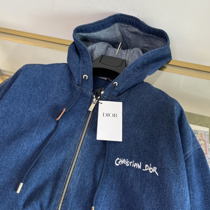 NIGO Dior Men's Spring And Fall Navy Blue Letter Print Zipper Hooded Long Sleeve Jacket #nigo73271