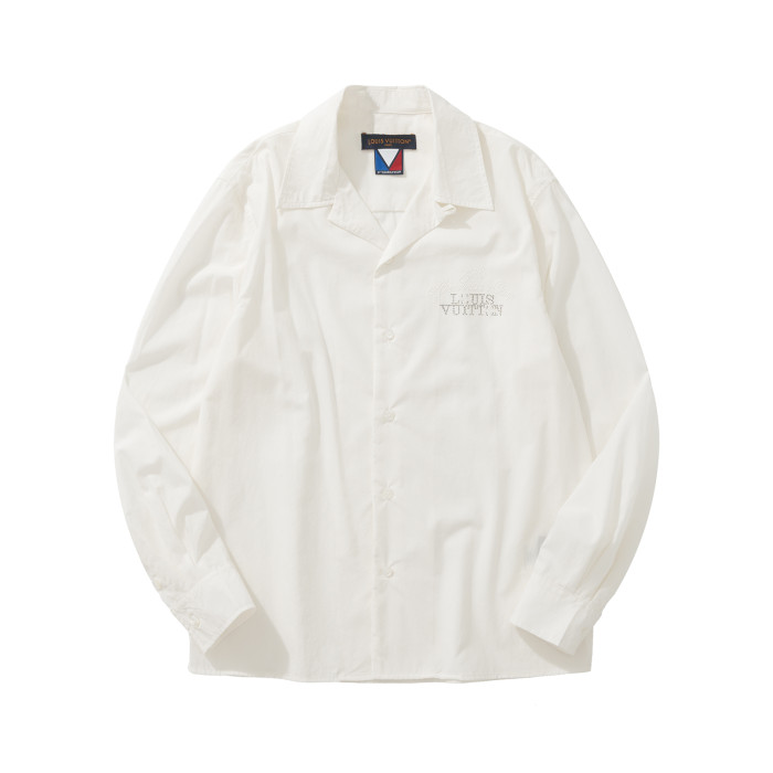 NIGO Louis Vuitton Men's Spring And Fall White Letters Logo Embroidery Single Breasted Long Sleeved Shirt #nigo73264