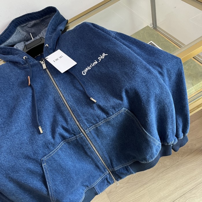 NIGO Dior Men's Spring And Fall Navy Blue Letter Print Zipper Hooded Long Sleeve Jacket #nigo73271