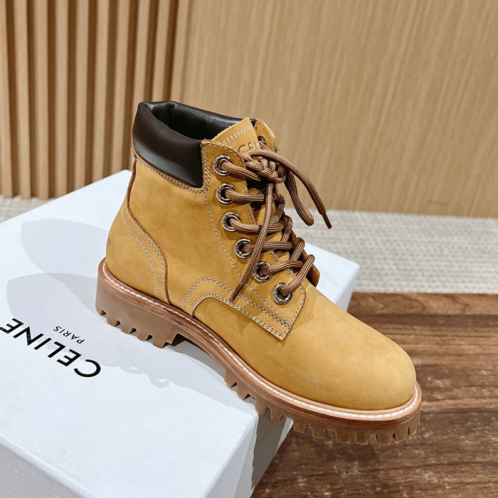NIGO Celine Men's and Women's Brown Lace-up Martin Boots Patchwork Plush Suede Shoes #nigo73269