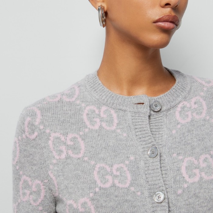 NIGO Gucci Women's Fall And Winter Double G Knit Round Neck Single Breasted Long Sleeved Jacket Sweater #nigo73276