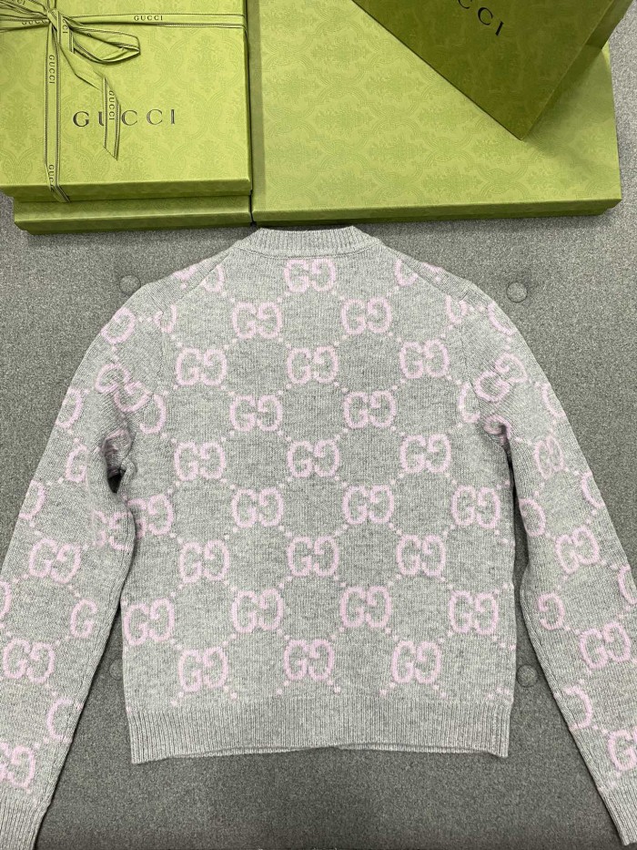 NIGO Gucci Women's Fall And Winter Double G Knit Round Neck Single Breasted Long Sleeved Jacket Sweater #nigo73276