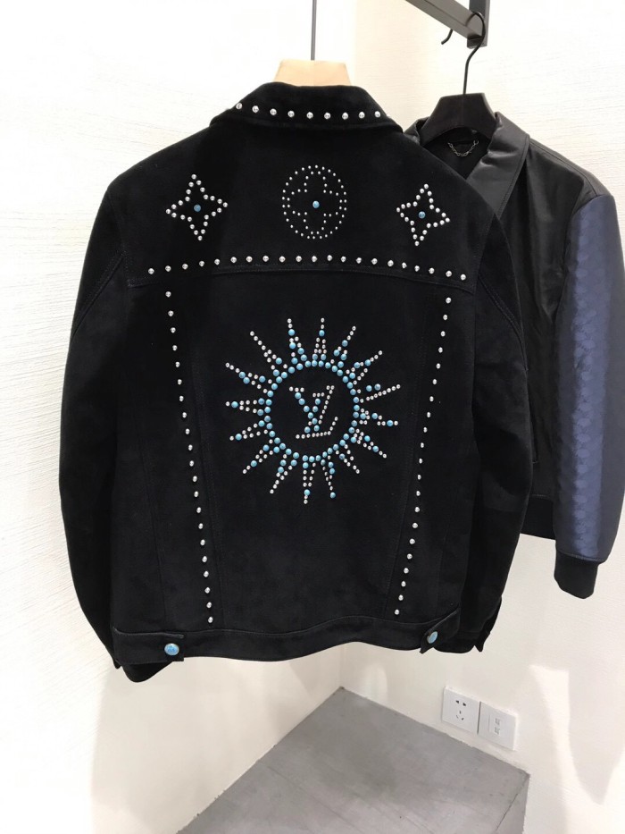 NIGO Louis Vuitton Men's Fall/Winter Black Logo Pattern Embroidery Lapel Long Sleeve Denim Jacket #nigo73291