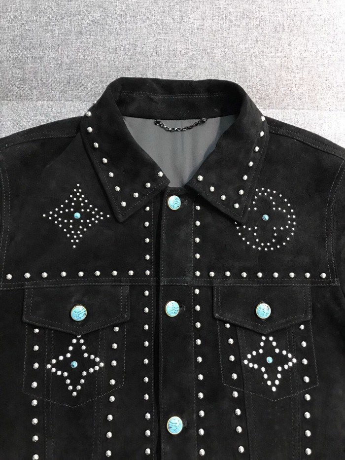 NIGO Louis Vuitton Men's Fall/Winter Black Logo Pattern Embroidery Lapel Long Sleeve Denim Jacket #nigo73291