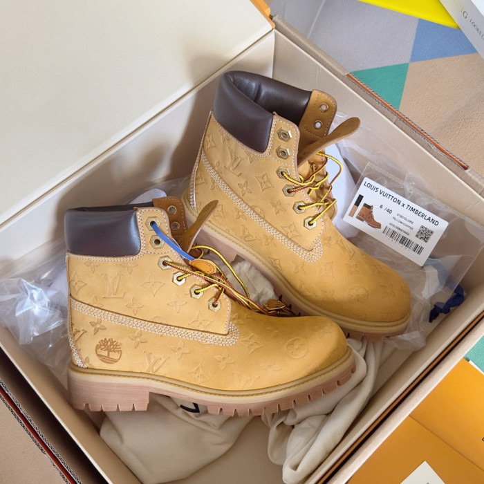 NIGO Louis Vuitton Men's And Women's Fall And Winter Old Flower Print Round Head Lace Up Embossed Waterproof Suede And Ankle Boots Martin Boots Shoes #nigo73221