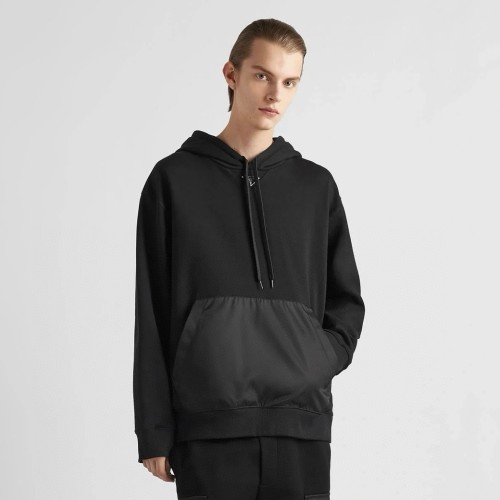 NIGO Prada Men's Spring and Fall Triangle Metal Label Black Cotton Hooded Drawstring Loose Sweatshirt Pullover #nigo73284