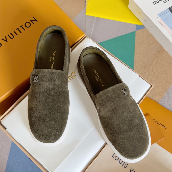 NIGO Louis Vuitton Men's All Season Solid Color Leather Round Toe Over Toe Suede Loafers Shoes #nigo73292